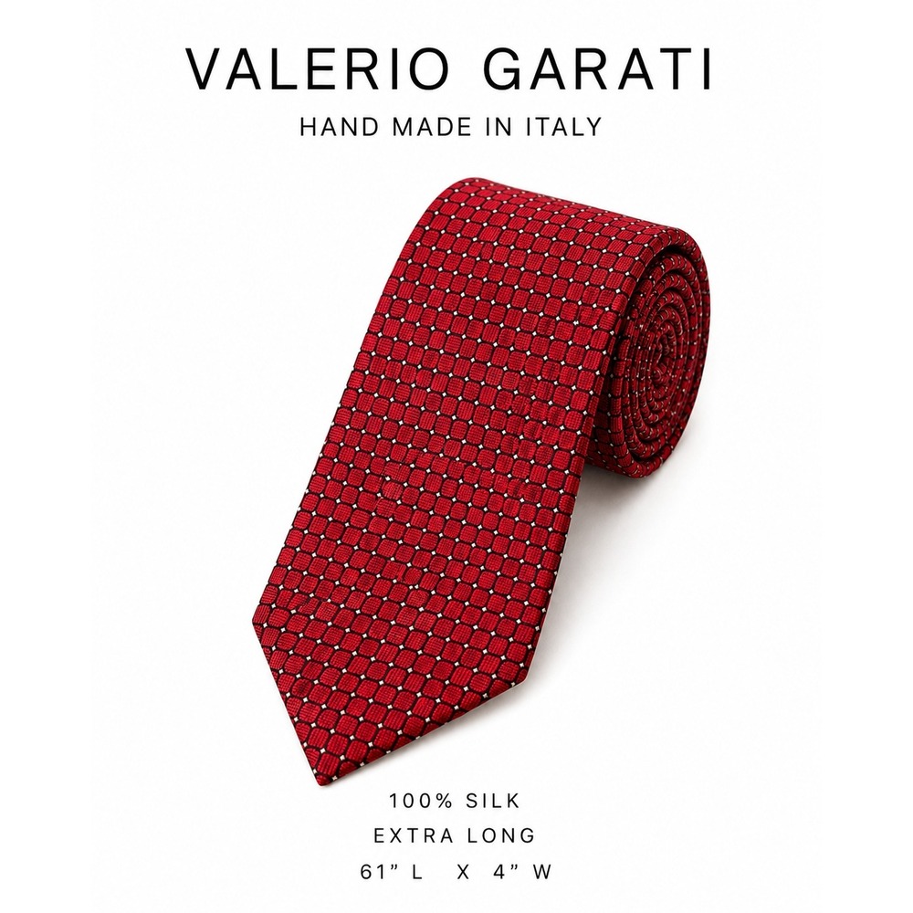 Valerio Garati Red Geometric Silk Extra Long Necktie Hand Made in Italy 61" x 4"